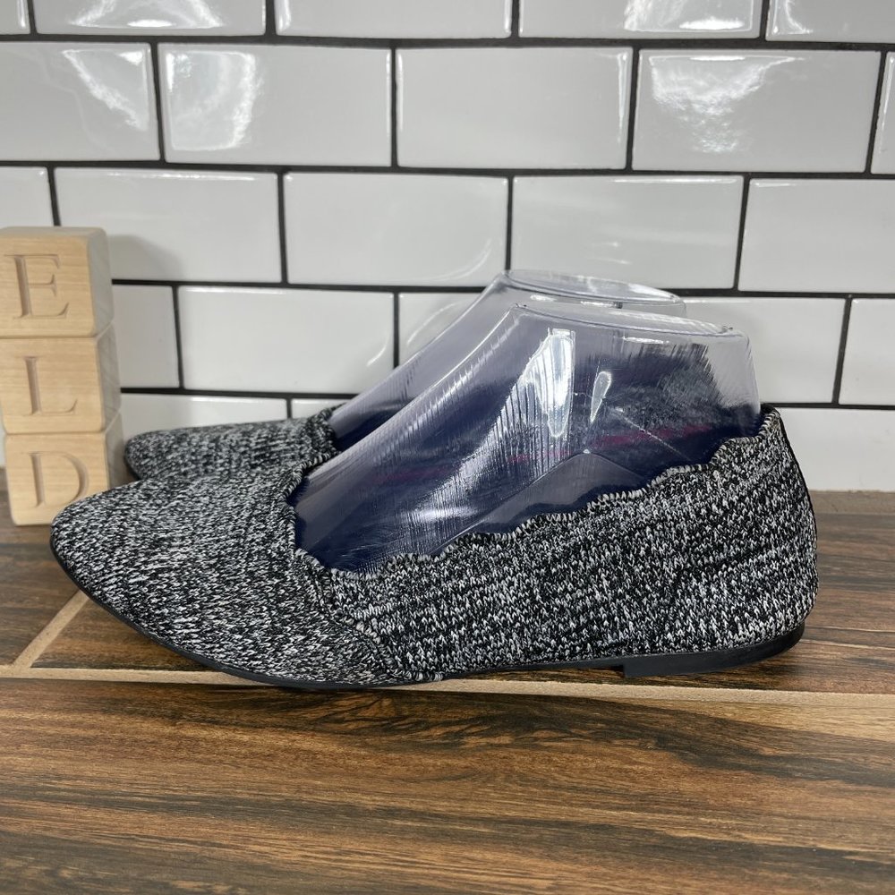 Skechers Cleo Newford Shoes Womens Size 7.5 Black White Scalloped Knit Flat